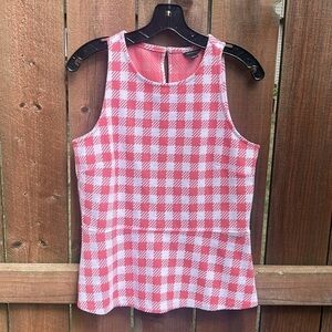 Ann Taylor Sleeveless Gingham Peplum Pink White Top Size Small